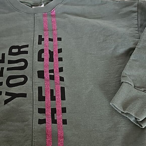 Spark Girl's Asymmetric Hem Long Sleeves Sweater Green/ Pink Size 8 - Picture 14 of 16